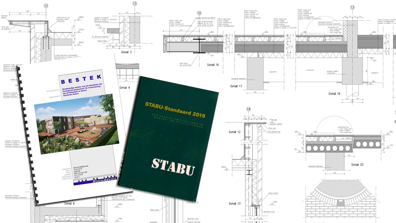 Detailtekening met een STABU Bestekboek en de STABU Standaard Tekening met bestekboek en STABU Standaard